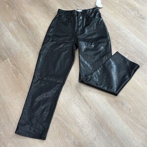 Abercrombie & Fitch Black High-Rise ankle straight faux leather Pants